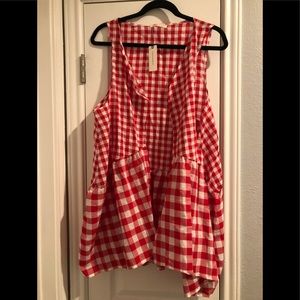 Anthropologie NWT red gingham open vest CUTE! OSFA